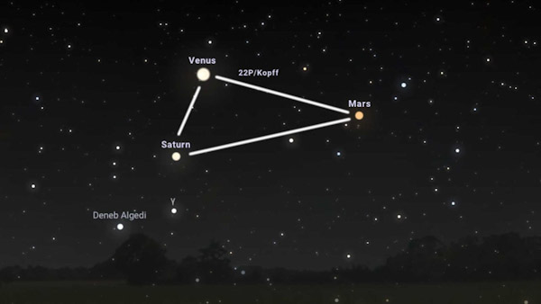 Venus, Marte y Saturno, formarán un triángulo está noche.