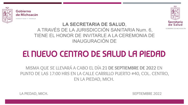 Invitan a ciudadanos a inauguración de Centro de Salud
