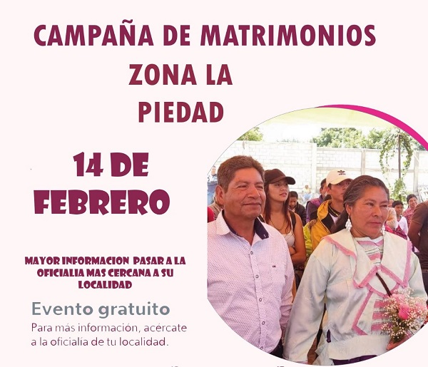 Realizará Registro Civil jornada masiva de matrimonios el 14 febrero