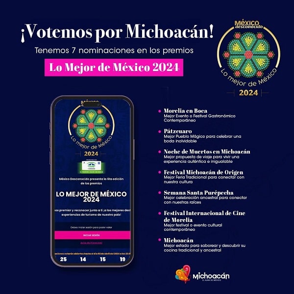 Mañana último día, vota por Michoacán para premio Lo mejor de México 2024