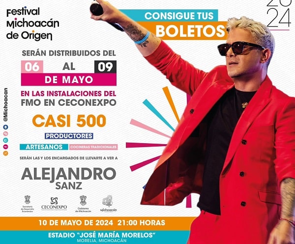 Inicia entrega de boletos para el concierto de Alejandro Sanz en el Festival de Origen