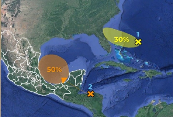 Registran zona de baja presión cerca de Yucatán, podría ser segundo huracán