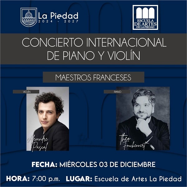 Invitan a concierto internacional de Violín y Piano