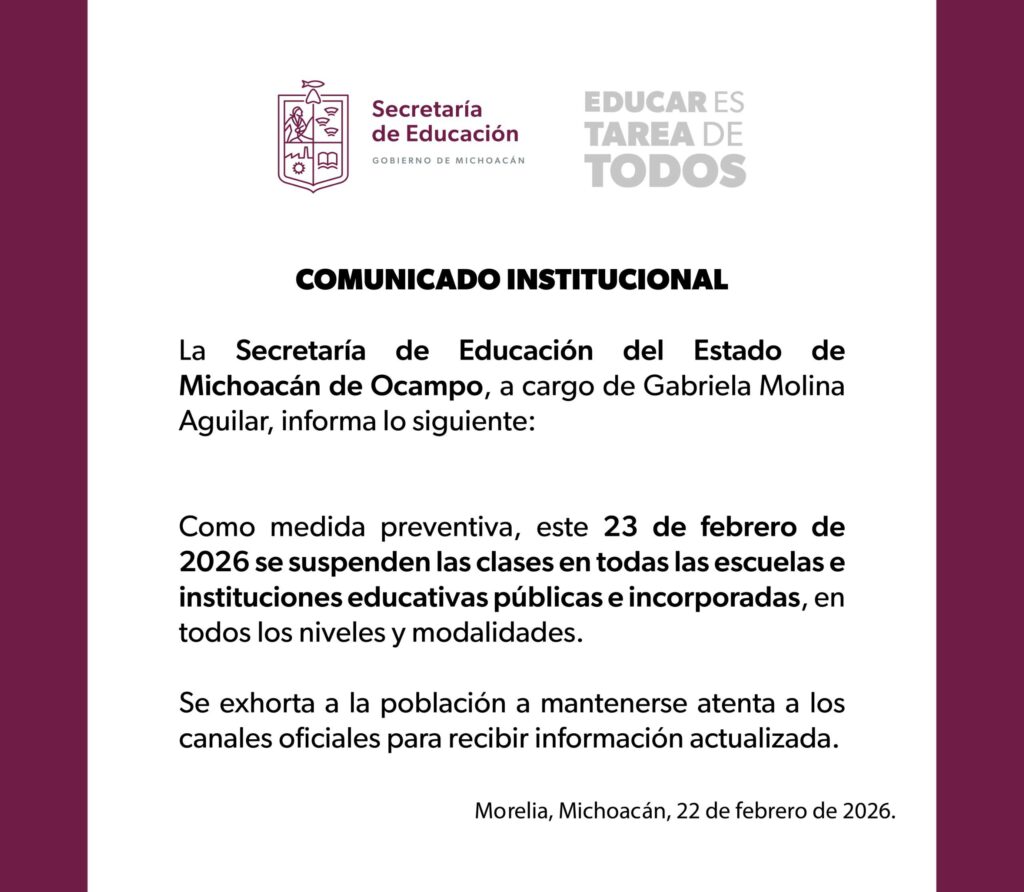 Suspenden clases este lunes 23 de febrero: SEE